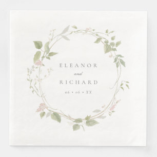 Romantic Blush & Green Floral Wreath Wedding Napkin