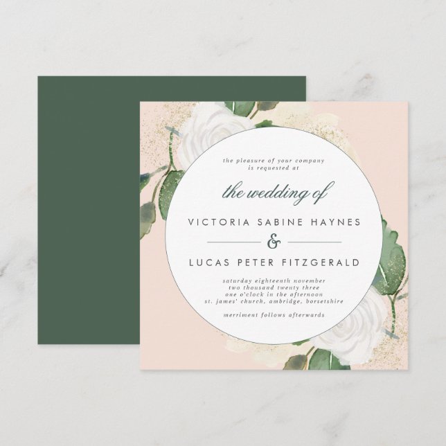 Romantic Blush & Green Wedding Invitation (Front/Back)