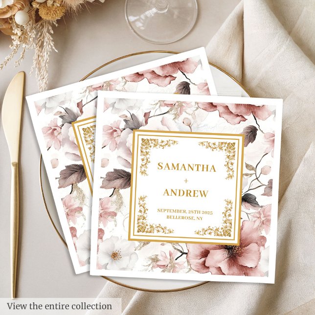 Romantic blush ivory gold floral paper napkins (Romantic blush ivory gold floral paper napkins)