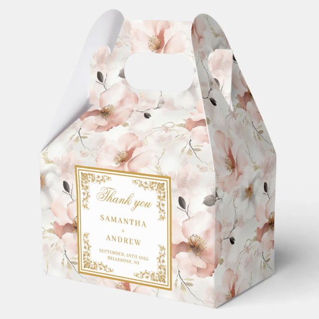 Romantic blush ivory gold floral wedding favour bo box (Romantic blush ivory gold floral wedding favor box)