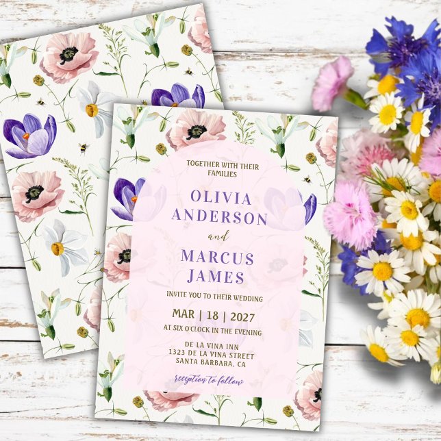Romantic Blush & Lavender Floral Wedding Invitation (Creator Uploaded)