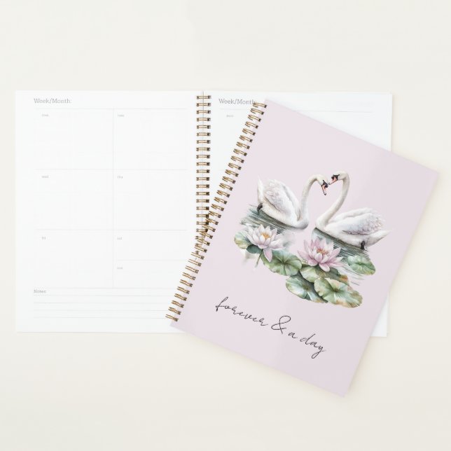 Romantic Blush Lotus Floral Swans   Planner (Display)