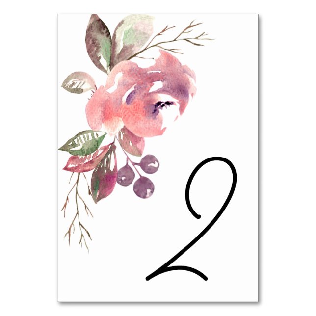 Romantic Blush Mauve Vertical Table Number  (Front)