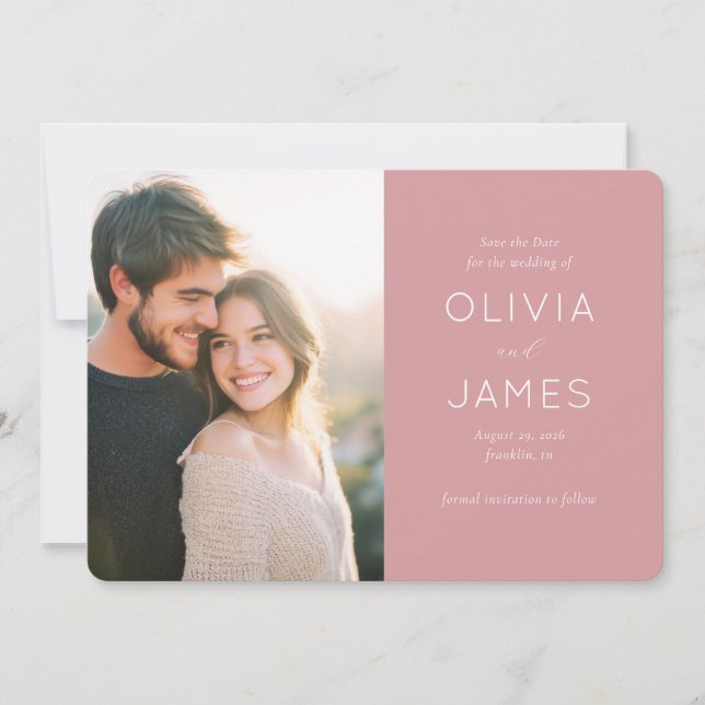 Romantic Blush Minimalist Photo Save The Date (Front)