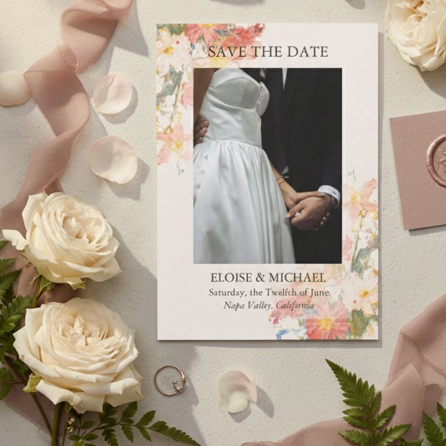 Romantic Blush Painted Floral Wedding Save The Date (Romantic Blush Painted Floral Wedding Save The Date)