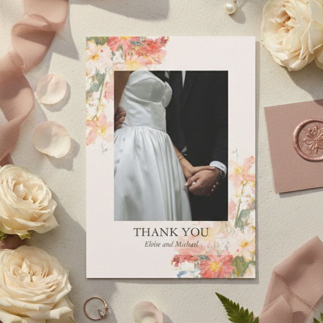 Romantic Blush Painted Floral Wedding Thank You Card (Romantic Blush Painted Floral Wedding Thank You Card)