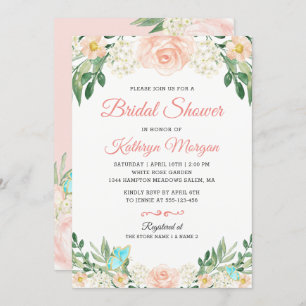 Romantic Blush Peach Floral Blossom Bridal Shower Invitation