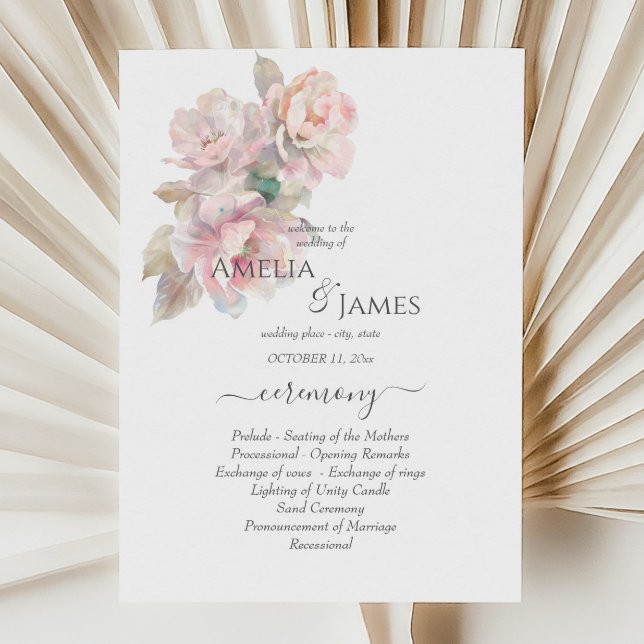 Romantic Blush Peony Floral Wedding Ceremony Flyer Invitation (Creator Uploaded)