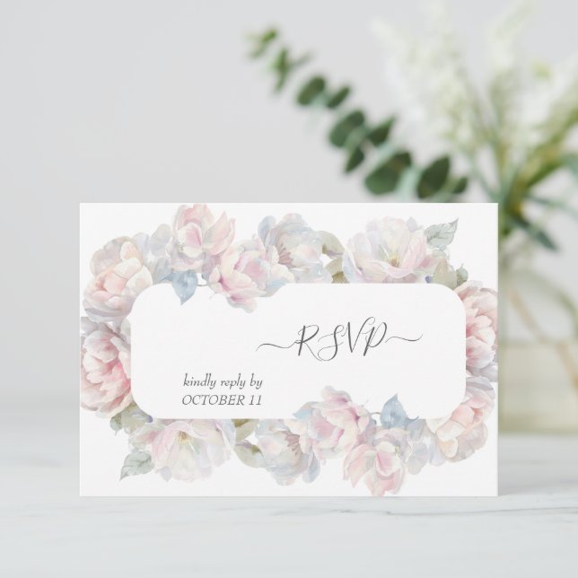 Romantic Blush Peony Floral Wedding Meal  RSVP Card (Standing Front)