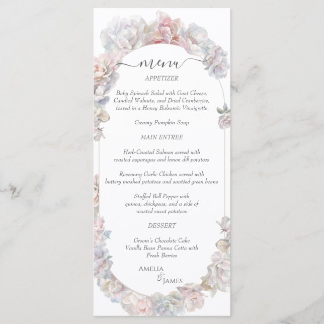 Romantic Blush Peony Floral Wedding  Menu (Front)