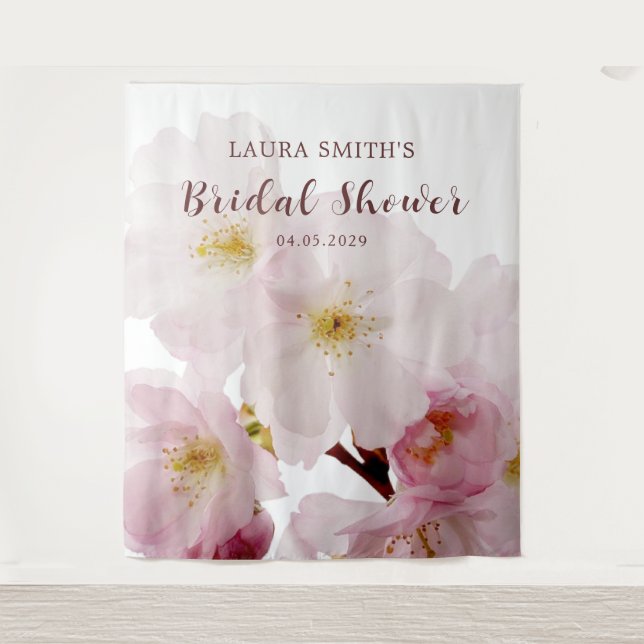 Romantic Blush Pink Cherry Blossoms Bridal Shower Tapestry (Front)