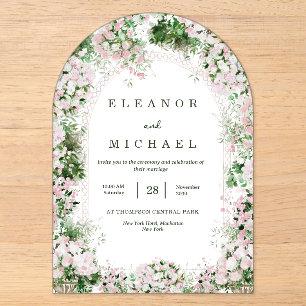 Romantic Blush Pink Floral Arch Garden Wedding Acrylic Invitations