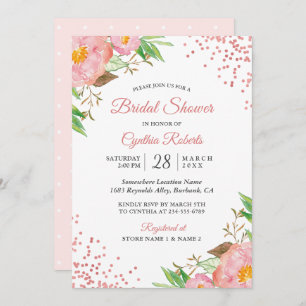Romantic Blush Pink Floral Confetti Bridal Shower Invitation