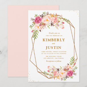 Romantic blush pink floral geometric wedding invitation