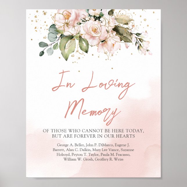 Romantic blush pink floral in loving memory sign (Front)