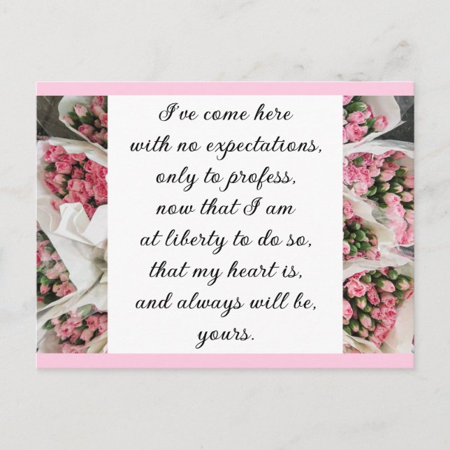 Romantic Blush Pink Floral Jane Austen Love Quote Postcard (Front)