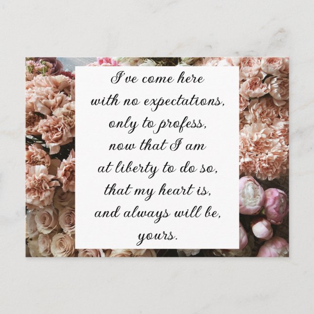 Romantic Blush Pink Floral Jane Austen Love Quote Postcard (Front)