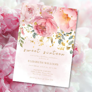 Romantic Blush Pink Floral Sweet Sixteen Birthday  Invitation