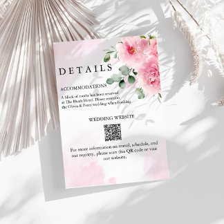 Romantic Blush Pink Floral Wedding Details Card