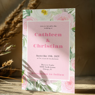 Romantic Blush Pink Floral Wedding Invitation