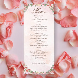 Romantic Blush Pink Floral Wedding Menu Card
