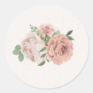 romantic blush pink flowers & leaves classic round sticker