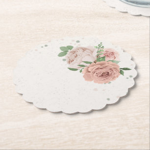 romantic blush pink flowers & leaves paper coaster