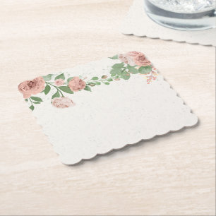 romantic blush pink flowers & leaves paper coaster