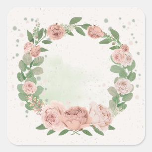 romantic blush pink flowers & leaves square sticke square sticker