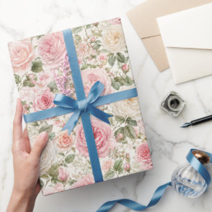Romantic Blush Pink Garden Roses Wrapping Paper