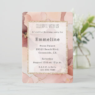 Romantic Blush Pink Gold Floral Birthday Invitation