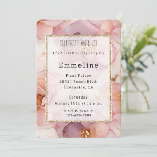 Romantic Blush Pink Gold Floral Birthday Invitation