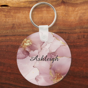Romantic Blush Pink Gold Floral  Key Ring