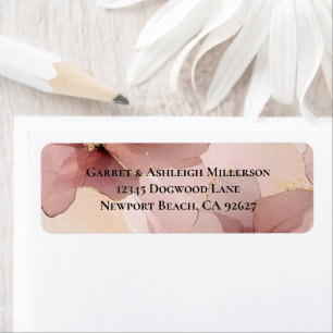 Romantic Blush Pink Gold Floral Wedding Return Address Label