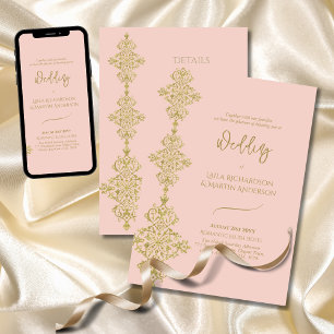 Romantic Blush Pink Gold Ornate Wedding Invitation