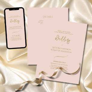 Romantic Blush Pink Gold Simple Wedding Invitation