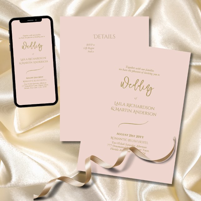 Romantic Blush Pink Gold Simple Wedding Invitation (Creator Uploaded)