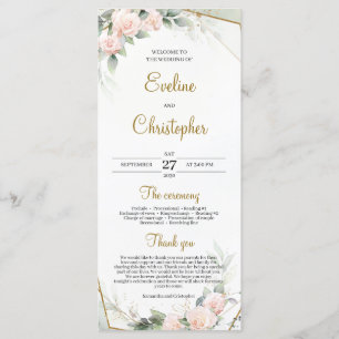 Romantic Blush Pink Greenery Foliage Gold Frame Program