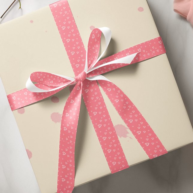 Romantic Blush Pink Heart Pattern Satin Ribbon (Romantic Blush Pink Heart Pattern Satin Ribbon)