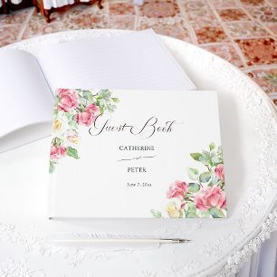 Romantic Blush Pink/Ivory Watercolor Roses Wedding Guest Book