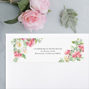 Romantic Blush Pink/Ivory Watercolor Roses Wedding Return Address Label