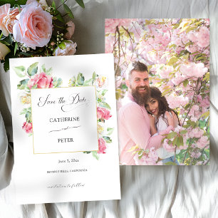 Romantic Blush Pink/Ivory Watercolor Roses Wedding Save The Date