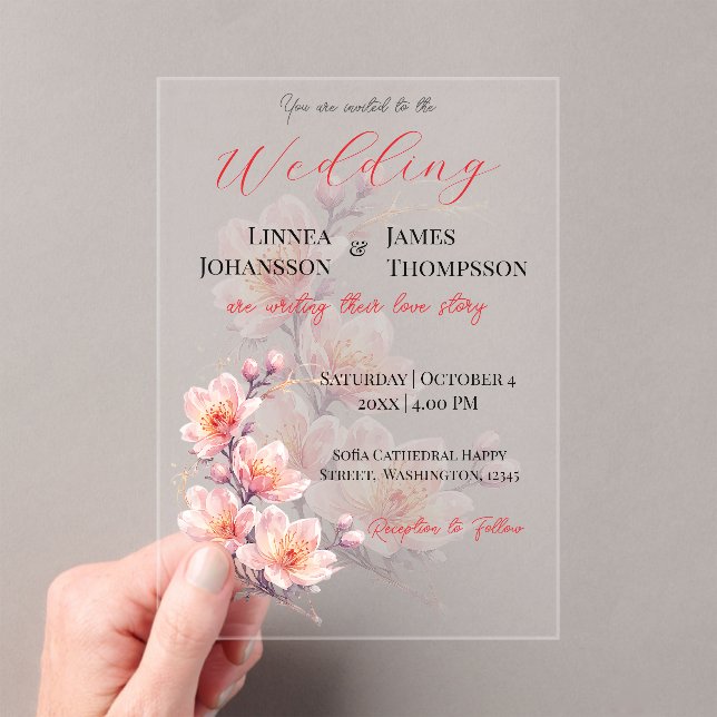 Romantic Blush Pink Magnolia Wedding Invite Acrylic Invitations (Insitu (Handheld))