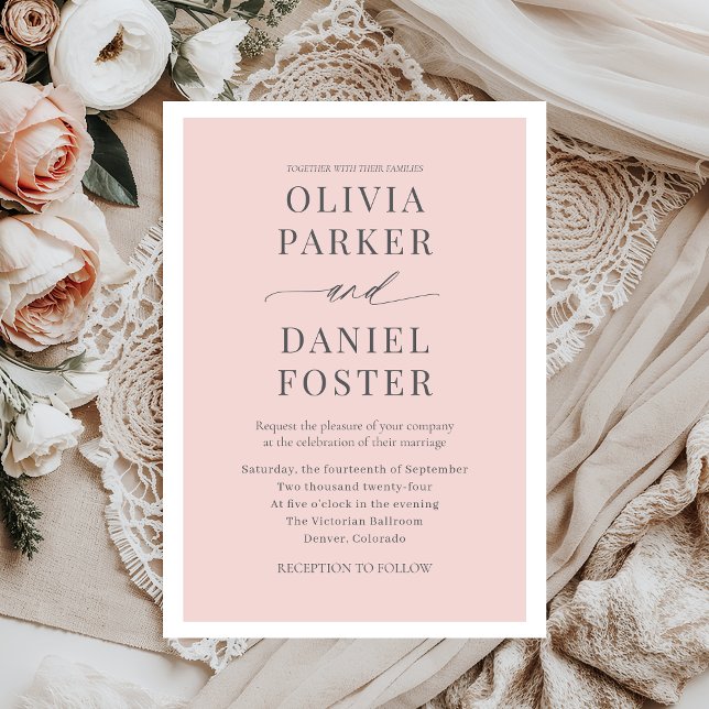 Romantic Blush Pink Modern Minimalist Wedding Invitation (Creator Uploaded)