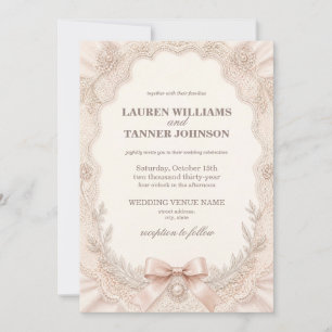 Romantic Blush Pink Ornate Lace & Pearl Invitation