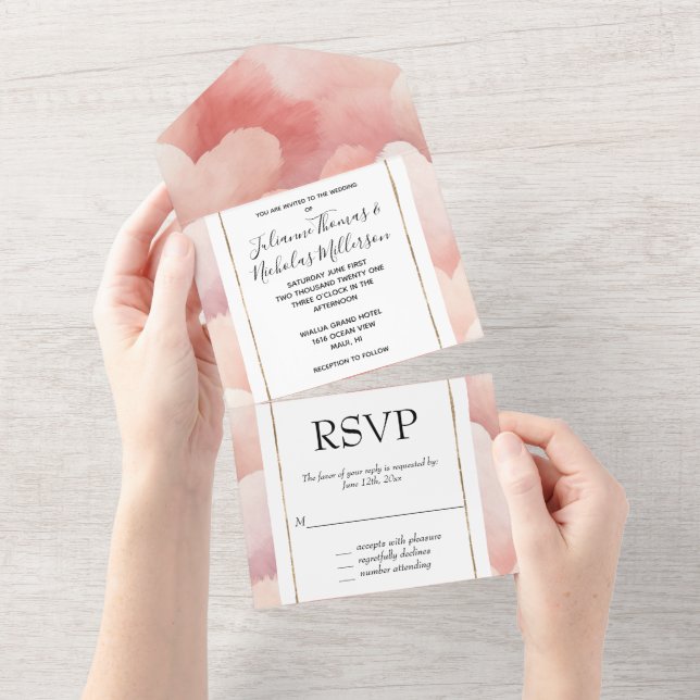 Romantic Blush Pink Peach Sweet Hearts Wedding All In One Invitation (Tearaway)