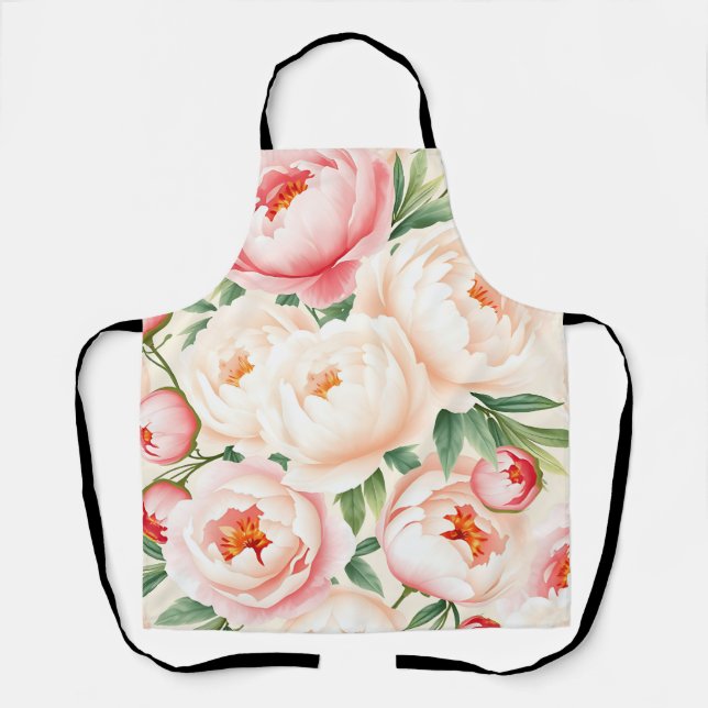 Romantic Blush Pink Peony Pattern Apron (Front)