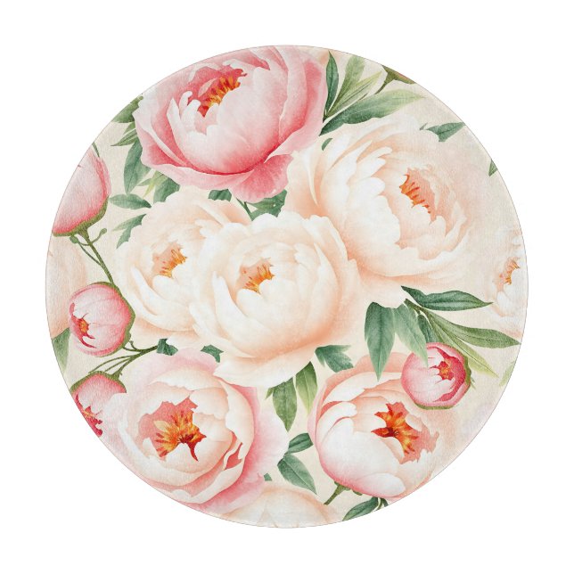 Romantic Blush Pink Peony Pattern Cutting Board (Front)