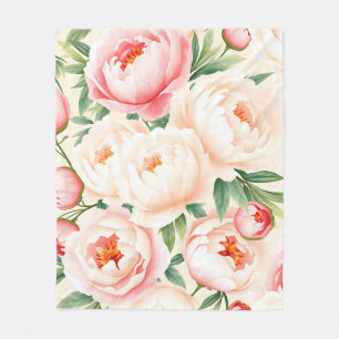 Romantic Blush Pink Peony Pattern Fleece Blanket