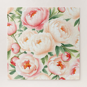 Romantic Blush Pink Peony Pattern Jigsaw Puzzle